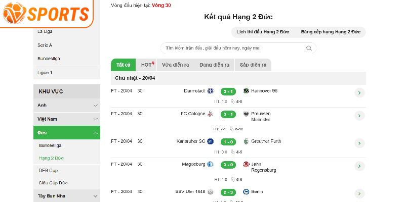 Cập Nhật Kết Quả Hạng 2 Đức Chính Xác Tại Nền Tảng Vsport